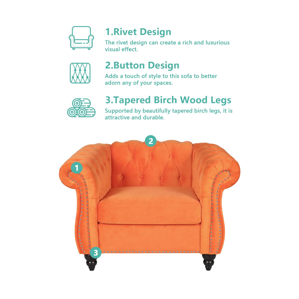 3 Piece Velvet Sectional Sofa Chair Set V520