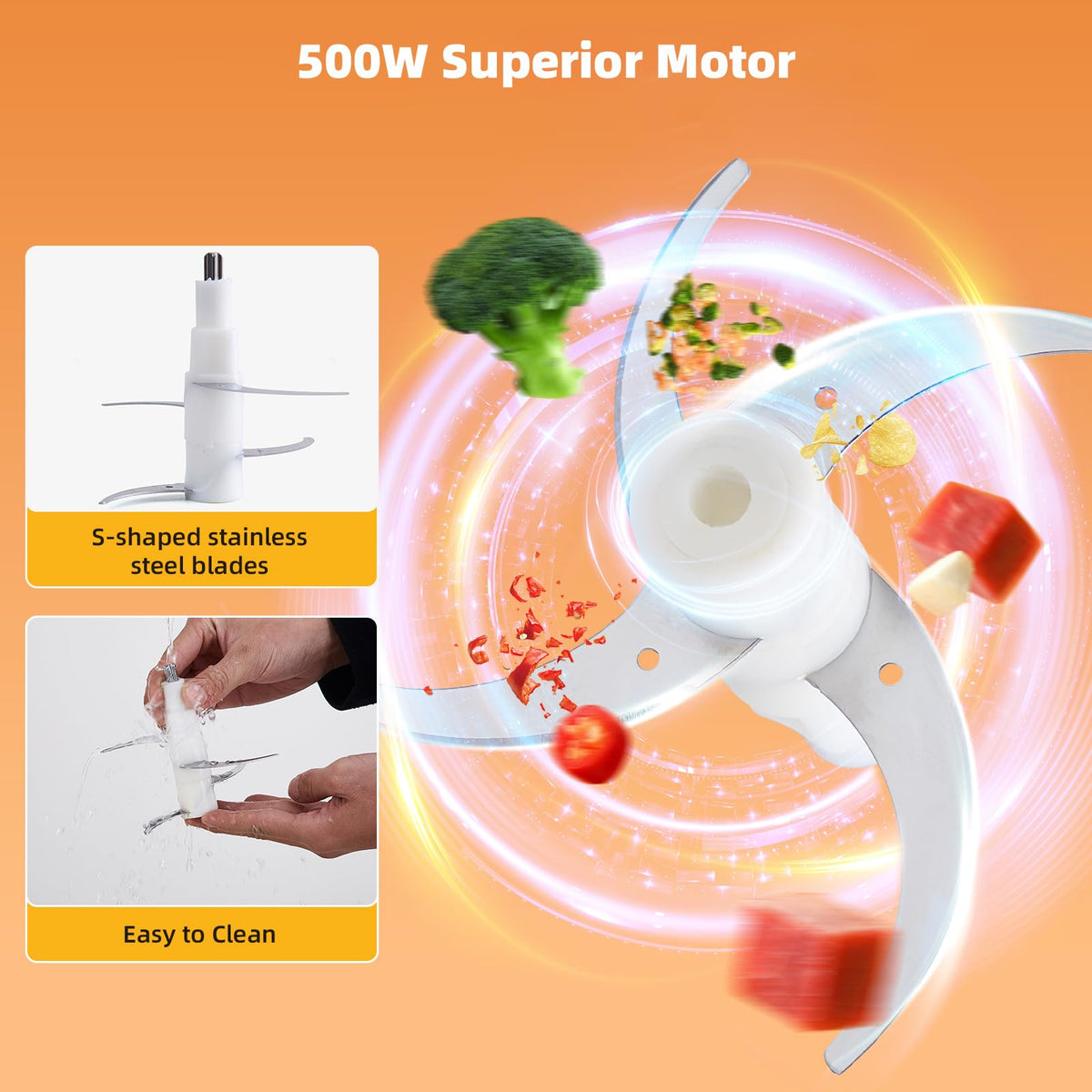 500W Stainless Steel 8-Cup Glass Bowl Food Processor M4887