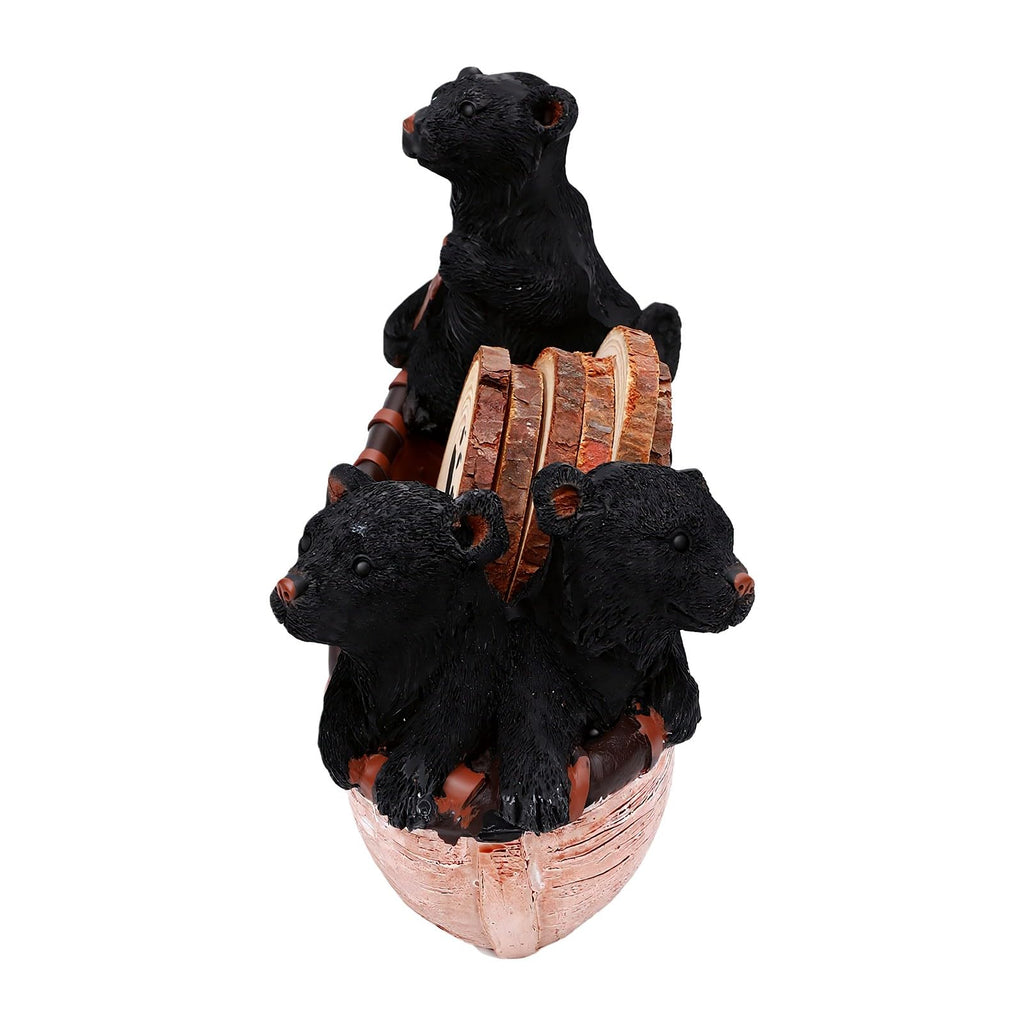 Set of 6 Black Bear Coaster Set with Canoe Holder W189