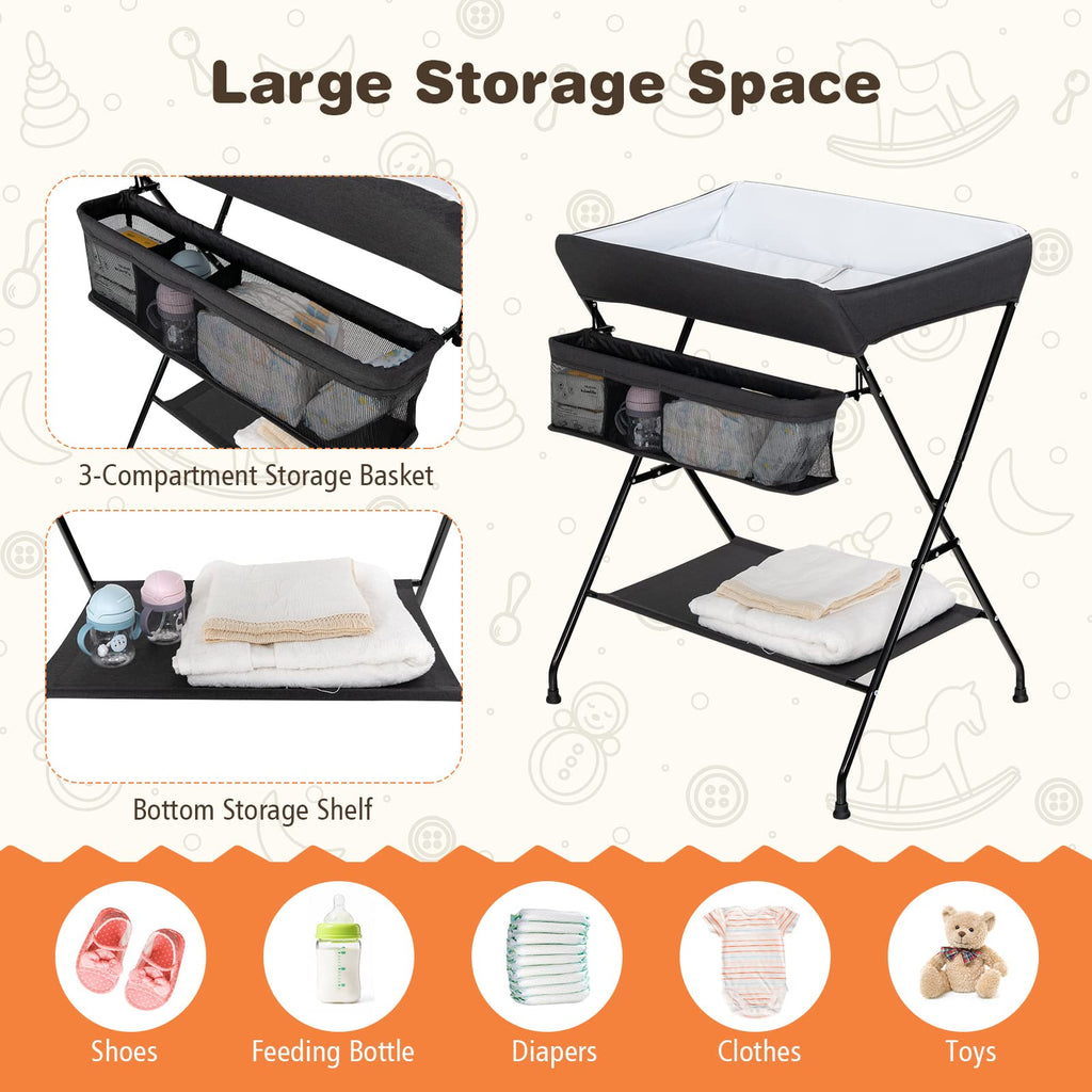 Portable Baby Changing Table with Safety Belt Black Y710656