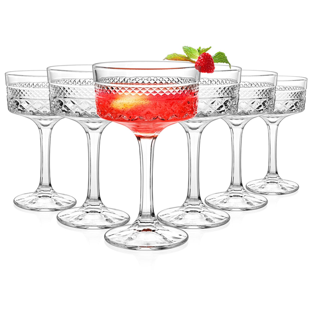 6 Pcs 10 oz Ribbed Coupe Cocktail Glasses Set T786210