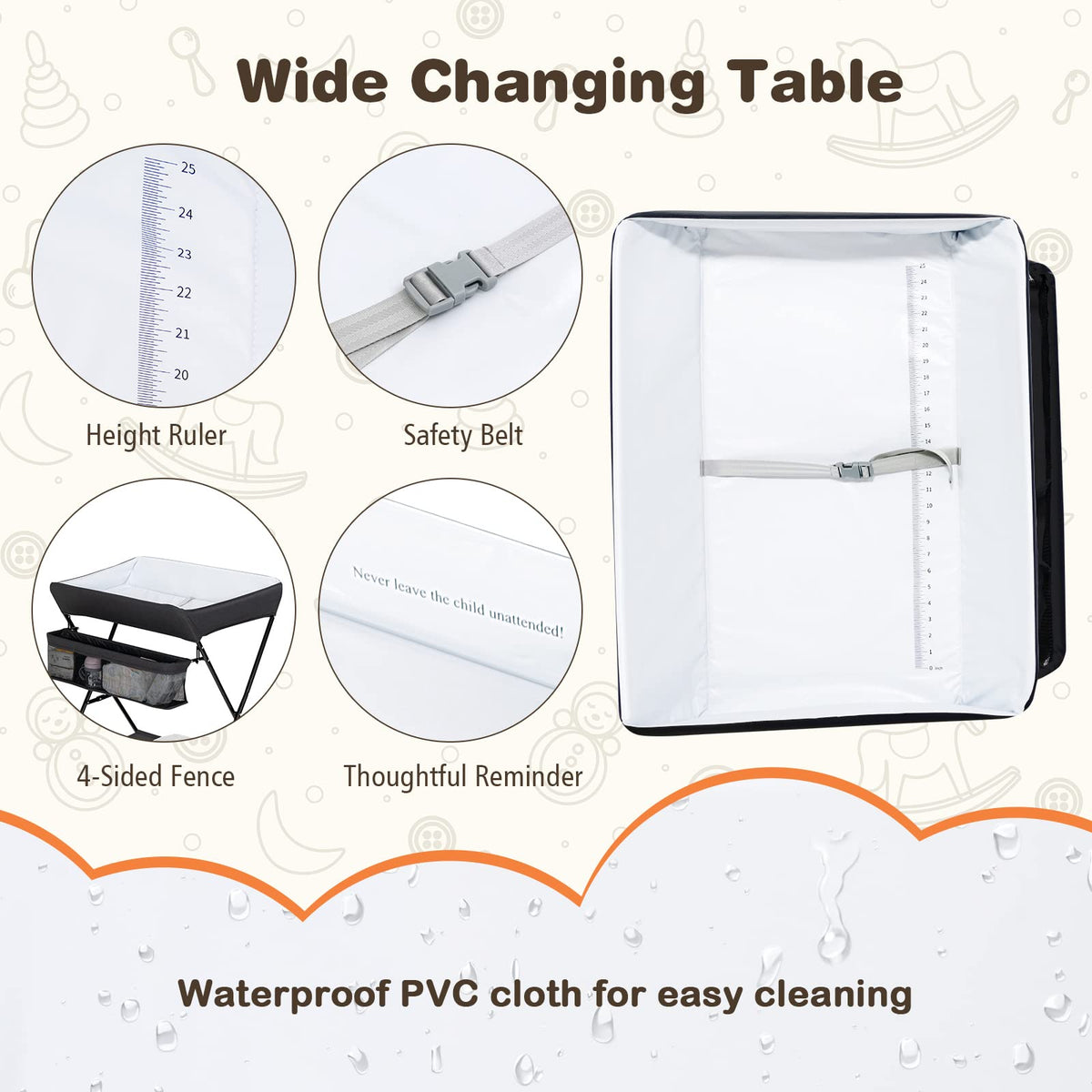 Portable Baby Changing Table with Safety Belt Black Y710656