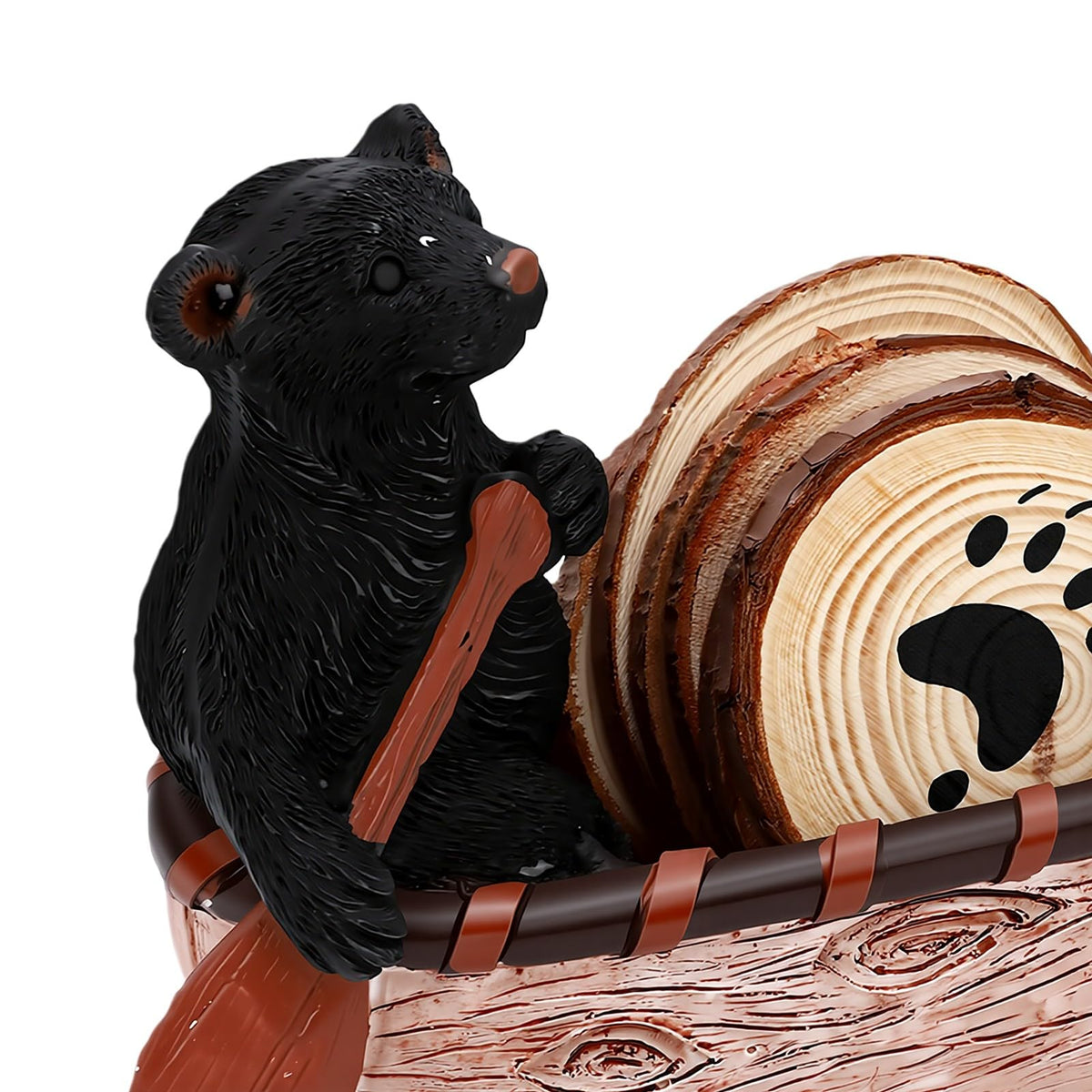 Set of 6 Black Bear Coaster Set with Canoe Holder W189