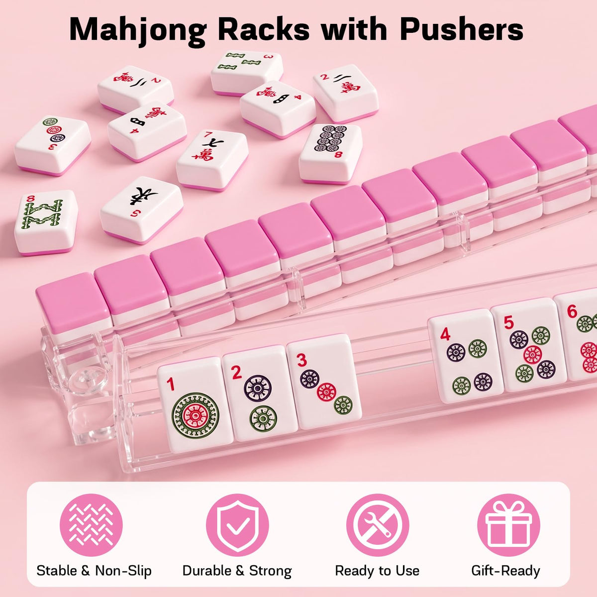 Clear Acrylic Mahjong Racks with Pushers Set of 4 J916675