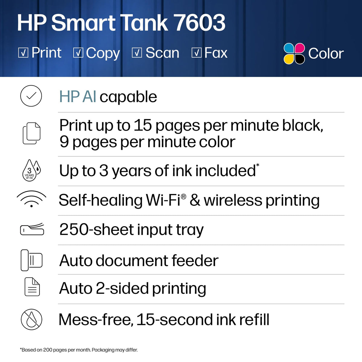 Wireless All-in-One Ink Tank Printer, Scanner, Fax, Copier C538863