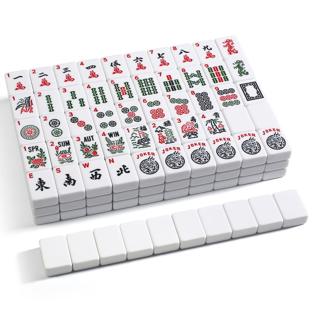 166 White Tiles Mahjong Game Set with Wooden Racks and Carrying Bag J1559