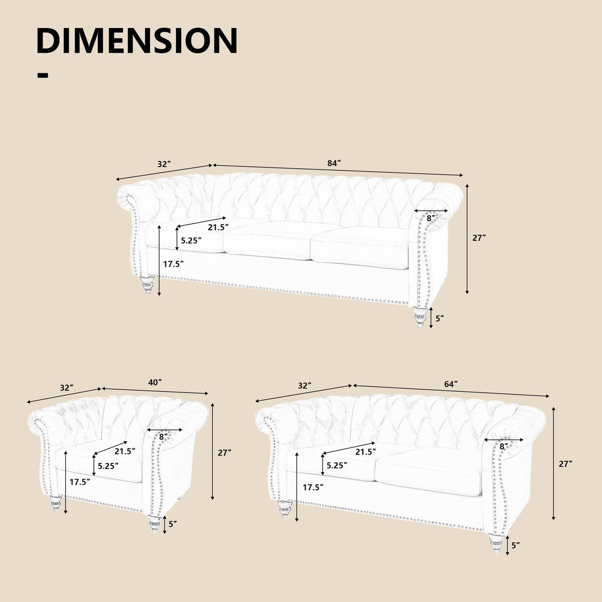 3 Piece Velvet Sectional Sofa Chair Set V520