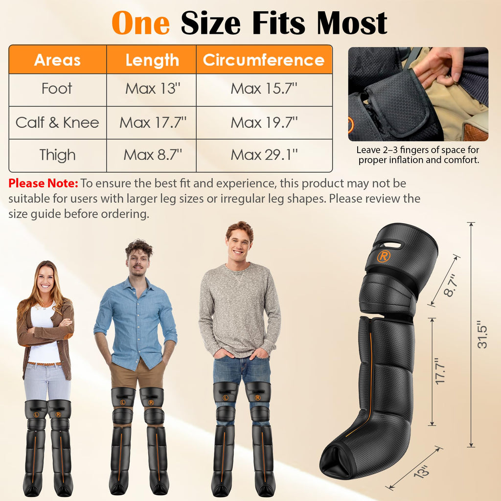 Air Compression Leg Massager with Heat, 6 Modes, 9 Intensities T730326
