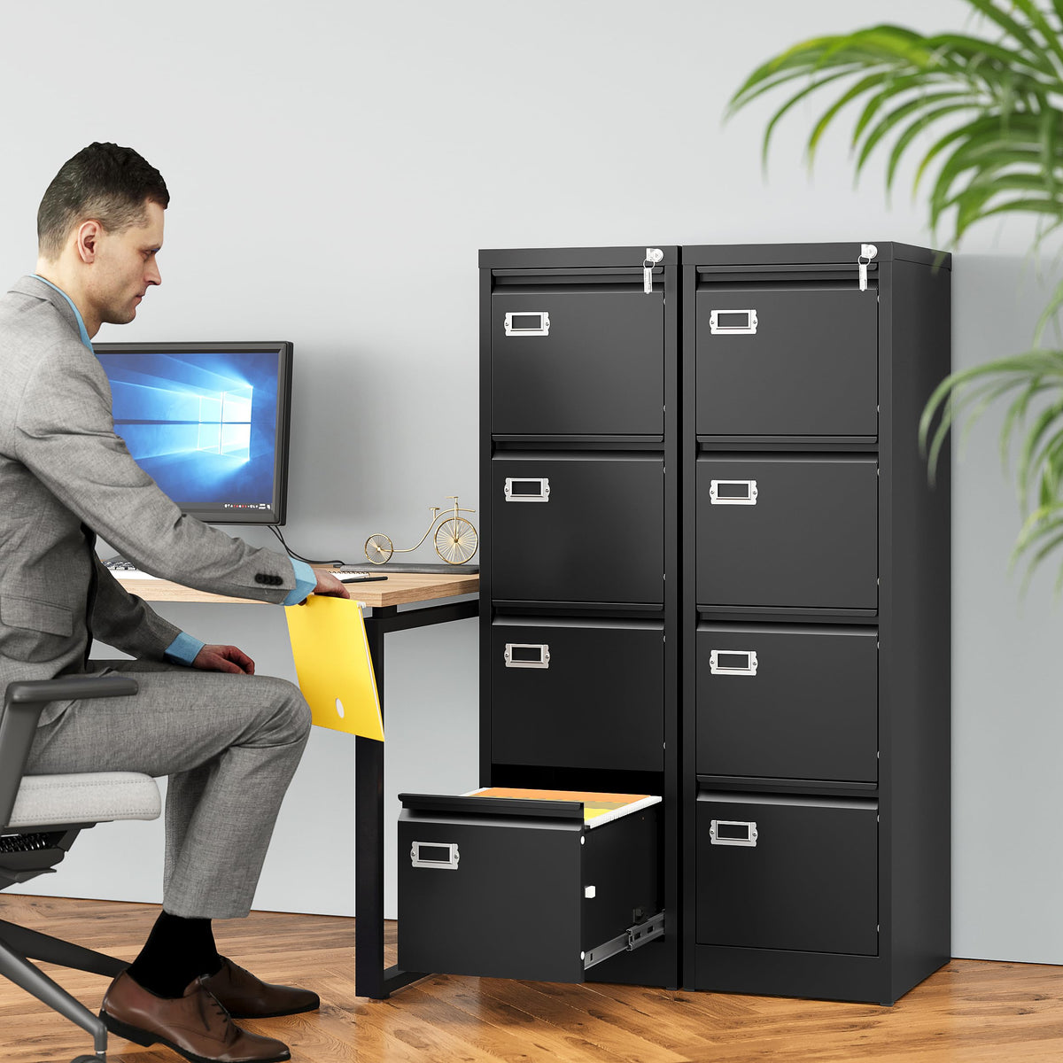 4 Drawer Black Metal File Cabinet with Lock R30518