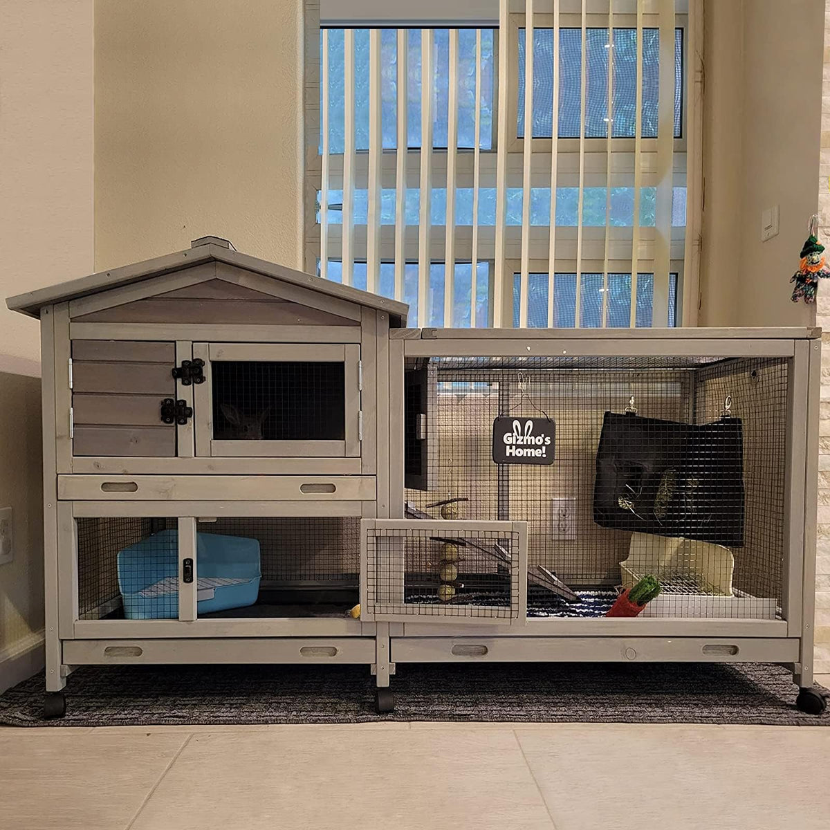 Indoor and Outdoor Rabbit Hutch with Casters Waterproof Roof G128