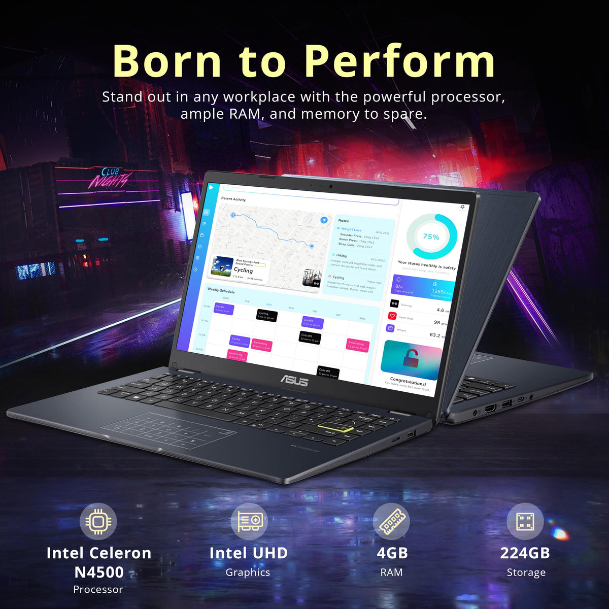 14" FHD Laptop, Intel Celeron N4500, 4GB RAM, 224GB Storage, Quiet Blue M23754