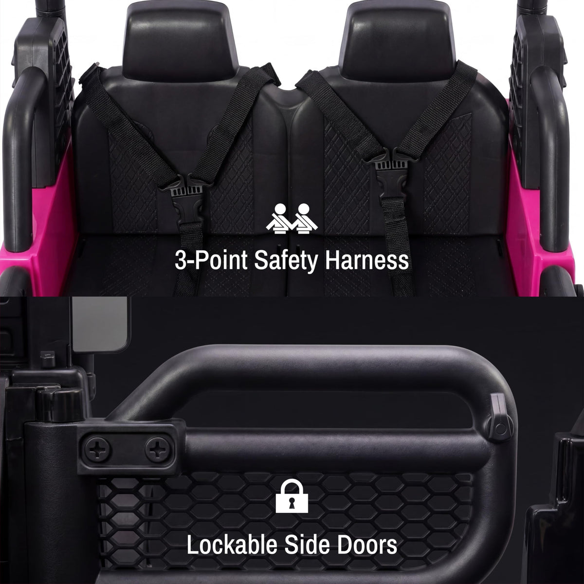 24V 2 Seater Ride On Car with Remote Control, 3 Speed Settings, All-Terrain Tires, LED Lights & Bluetooth Music, Up to 132 lbs, Pink N854508