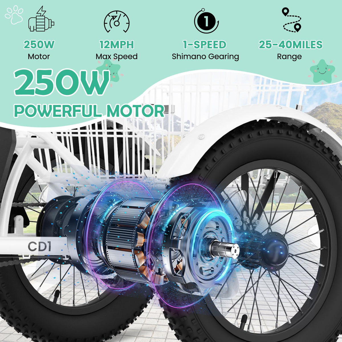 250W 16IN 3 Wheels Electric Tricycle with Removable Battery and Rear Basket U286622