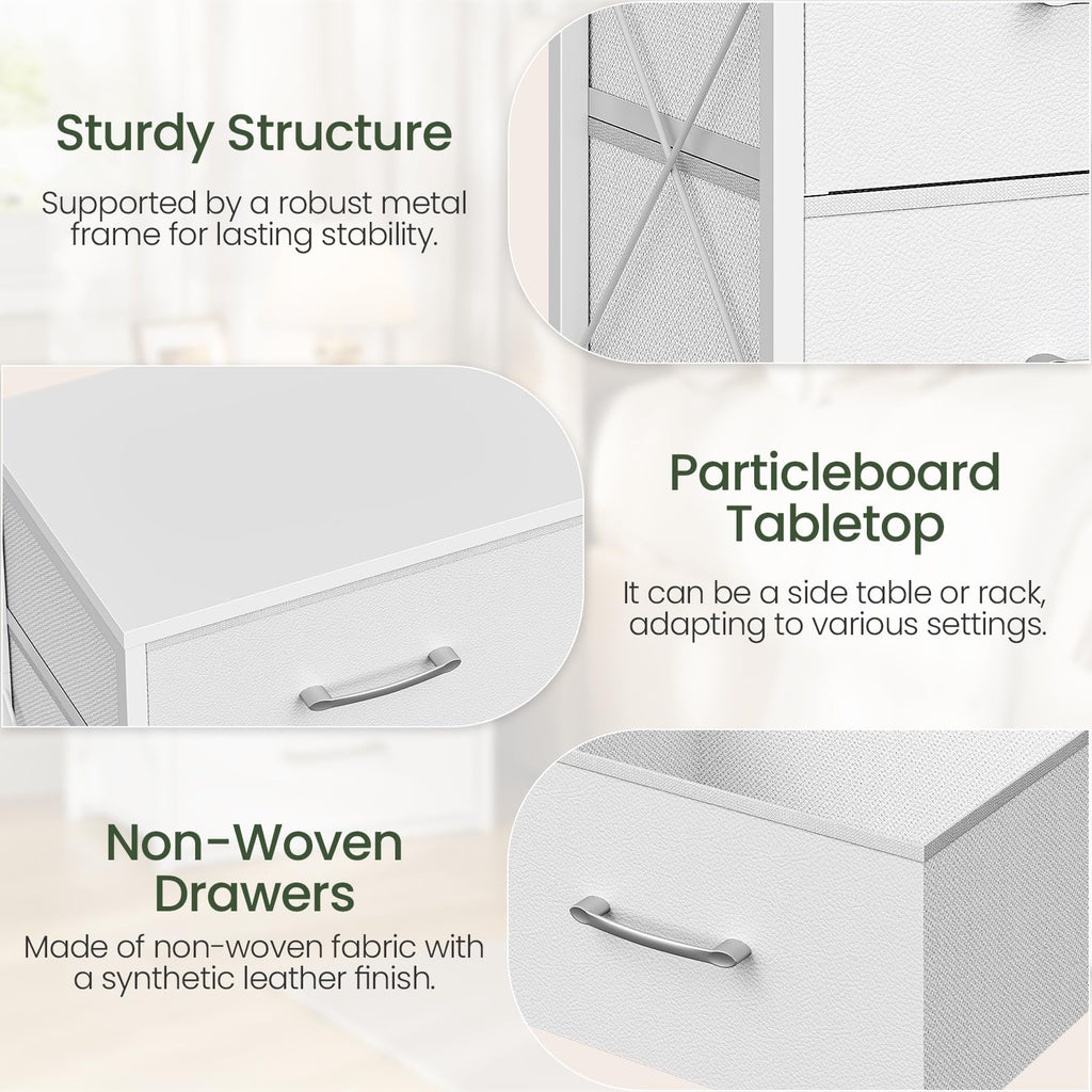 White 3 Drawer Fabric Storage Dresser with Wooden Top Q912