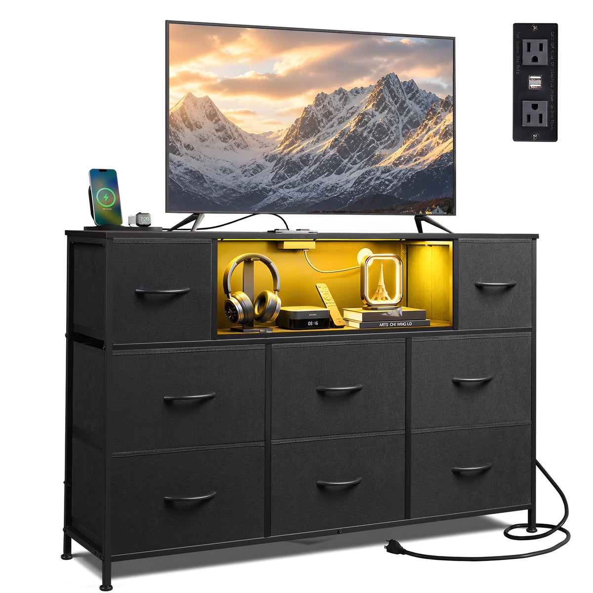 Black 8 Drawer TV Stand Q2725