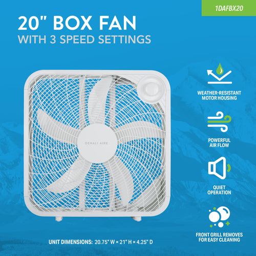 20 Inch Box Fan with 3 Speed Settings, White V6897