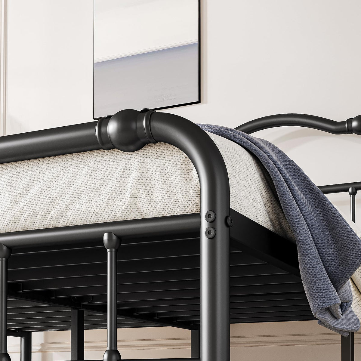 Queen Size Black Metal Platform Bed Frame with Headboard U9680