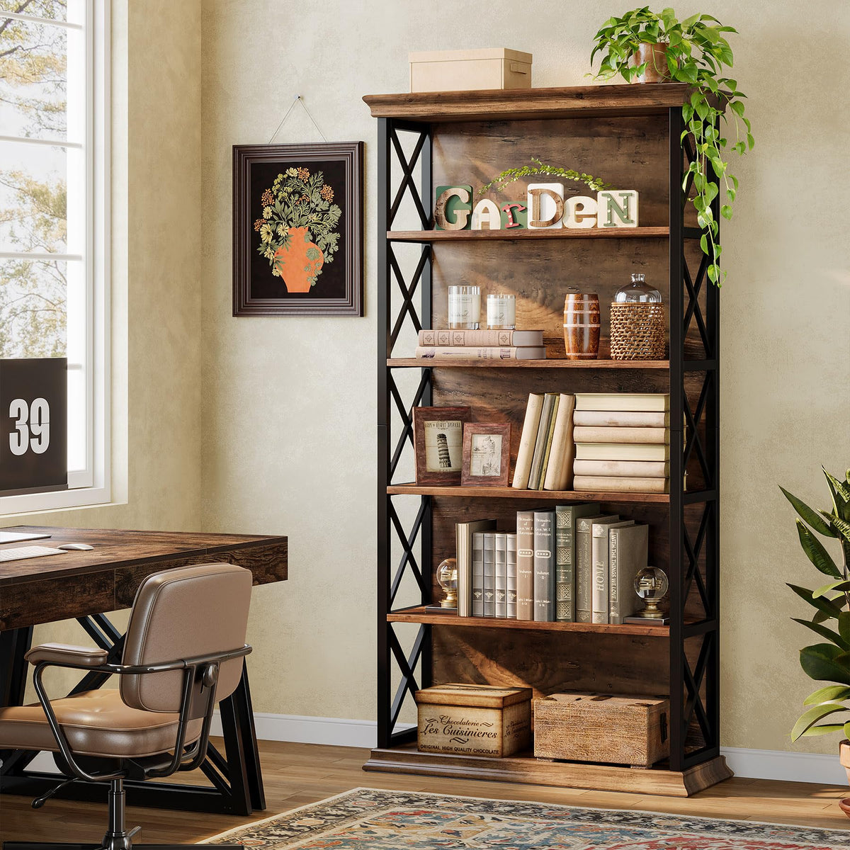 71-Inch 5-Tier Industrial Metal Bookcase I939
