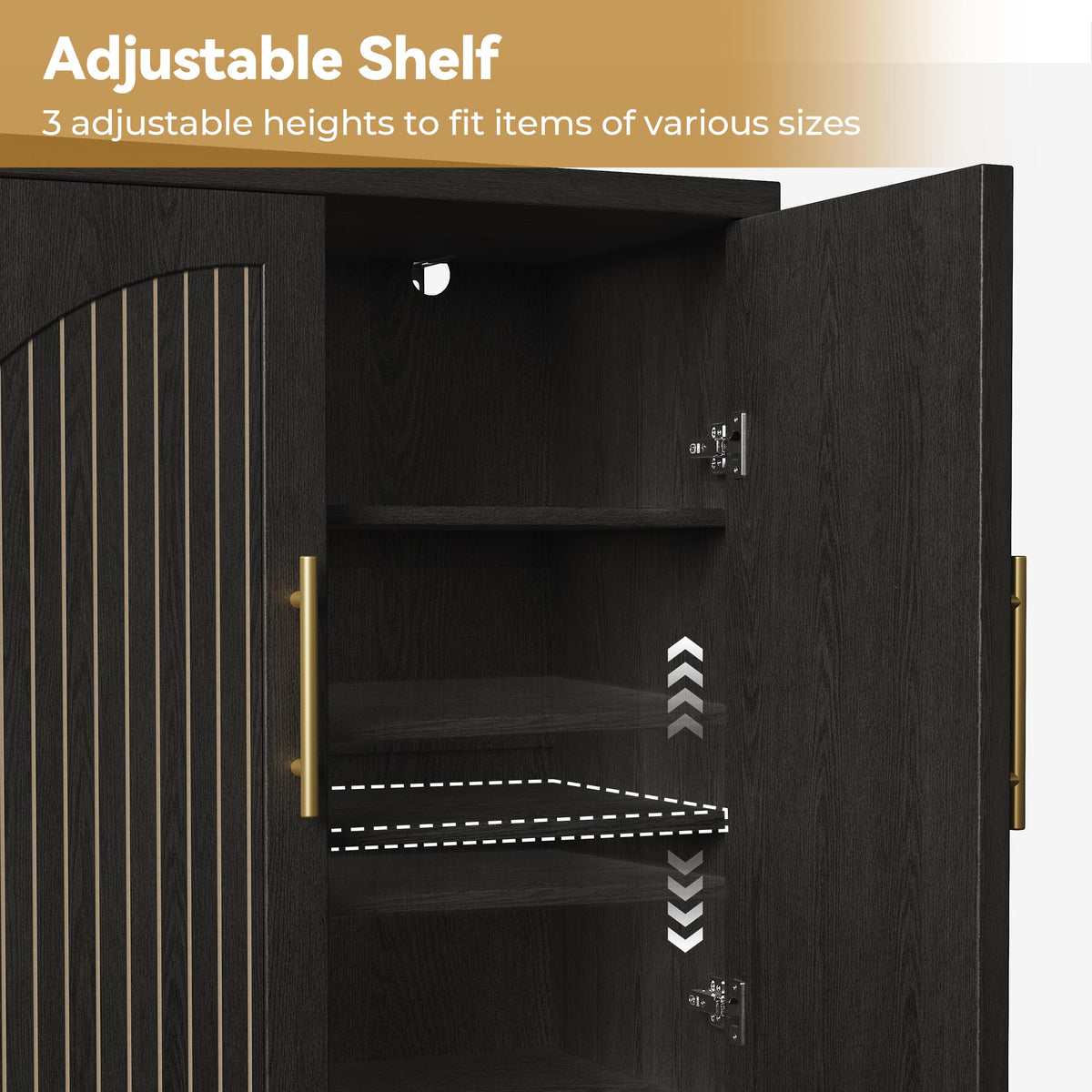 63" Black Wood Buffet Cabinet with Storage Y201