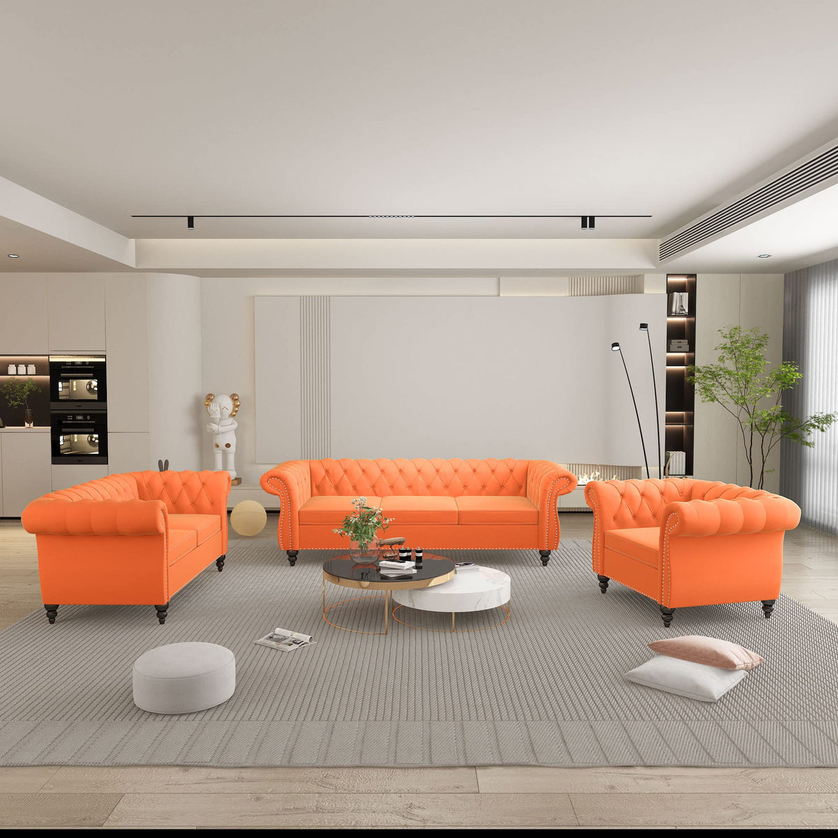 3 Piece Velvet Sectional Sofa Chair Set V520