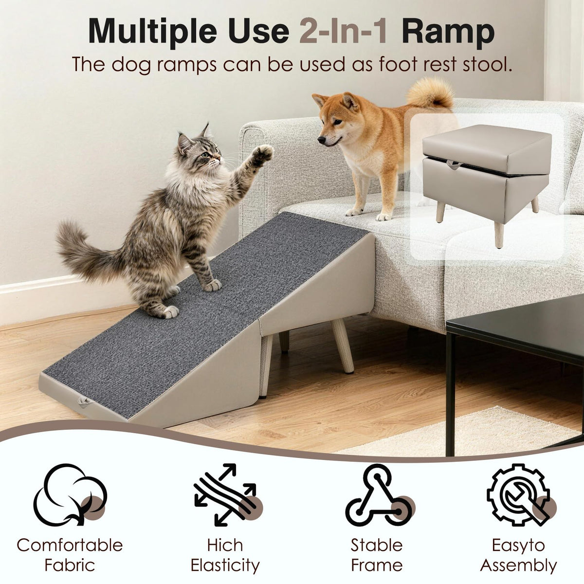 Foldable Non-Slip Wooden Dog Ramp Ottoman H763815