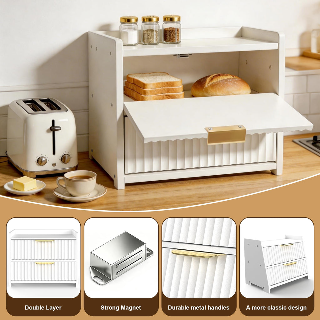 White Double Layer Wooden Bread Box F419