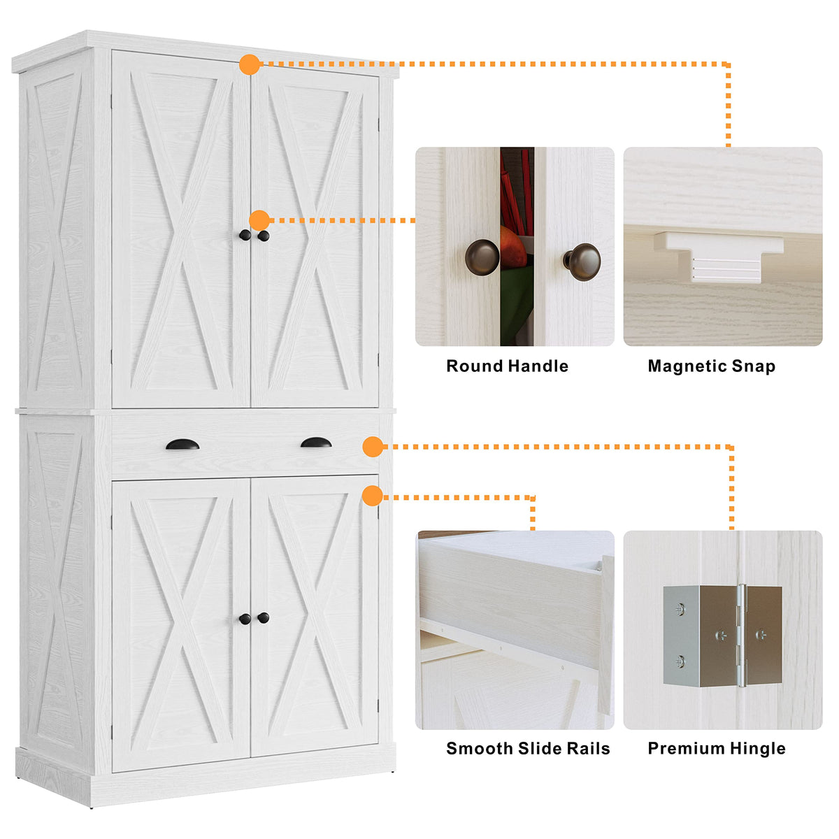 White Kitchen Pantry Storage Cabinet R655