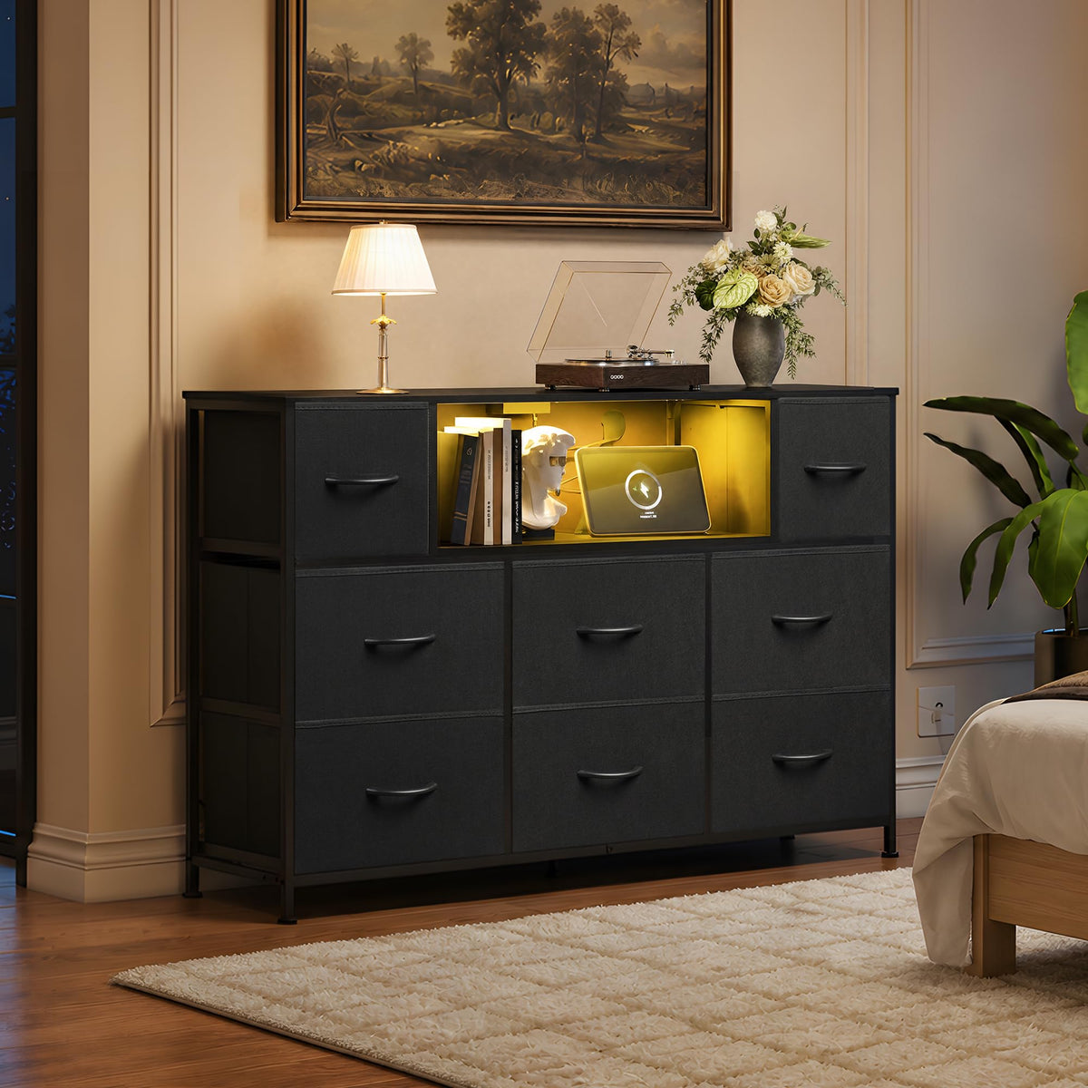 Black 8 Drawer TV Stand Q2725