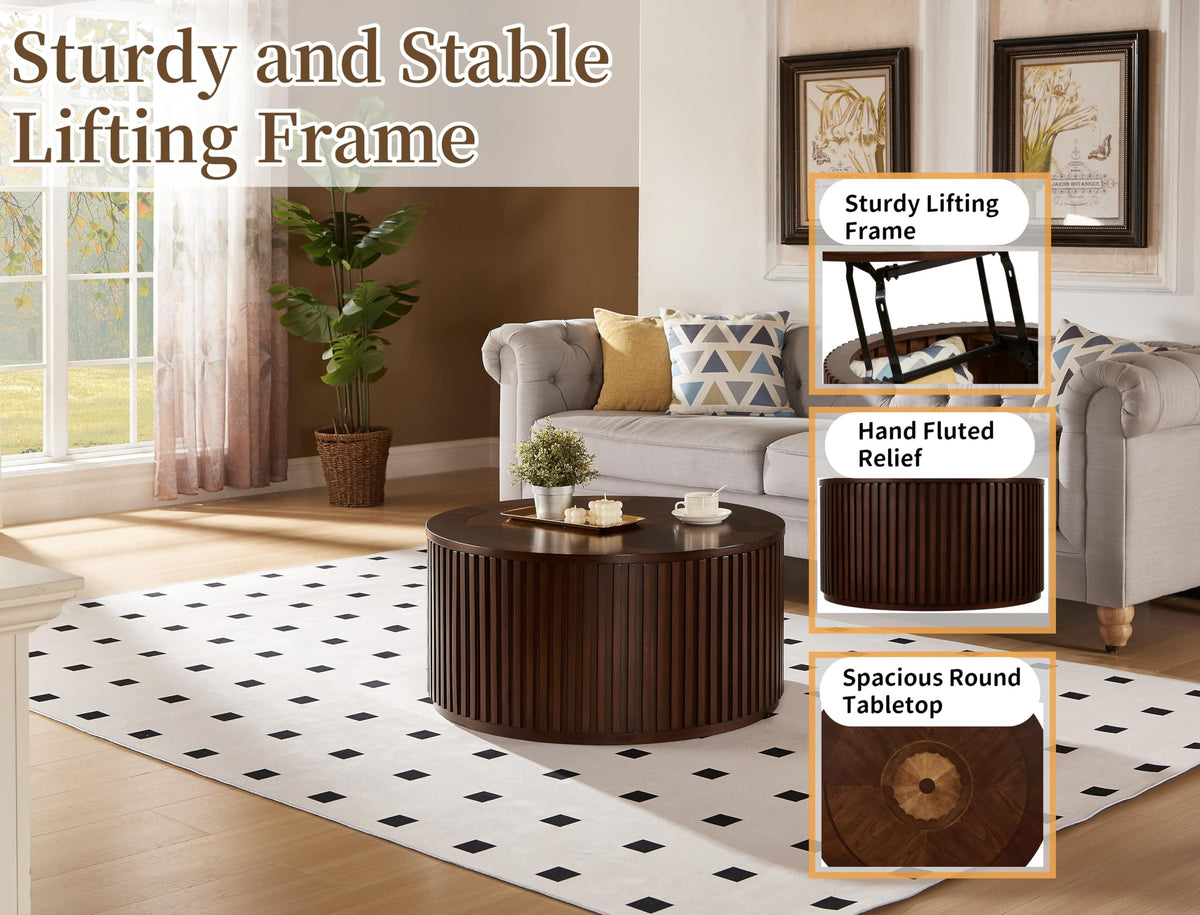 Round Lift Top Coffee Table with Storage E77404