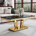 47" Faux Marble Rectangular Coffee Table with Mirrored Finish Stainless Steel Base P1515