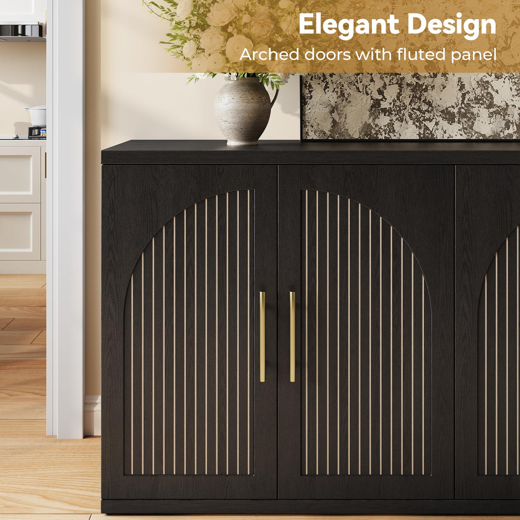 63" Black Wood Buffet Cabinet with Storage Y201