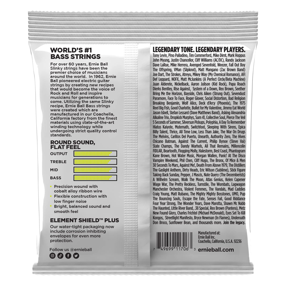 Flatwound Short Scale Electric Bass Strings 45-105 Gauge S8864