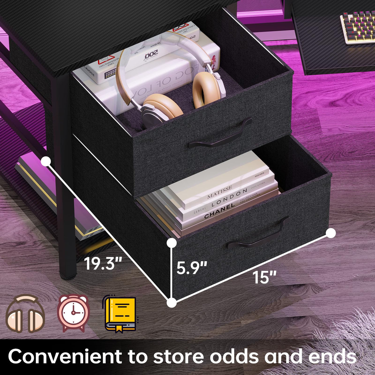79" Gaming Desk with Fabric Drawers Storage B3522