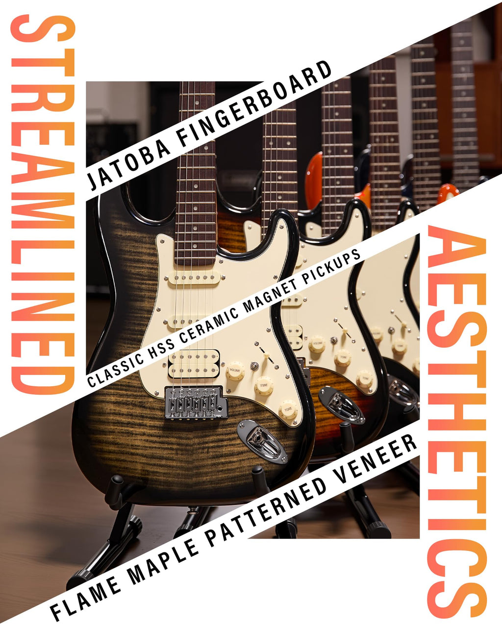 Beginner Electric Guitar Kit with 10W Amp, HSS Pickups, Gig Bag, Tuner, Strap, Picks, Black M769