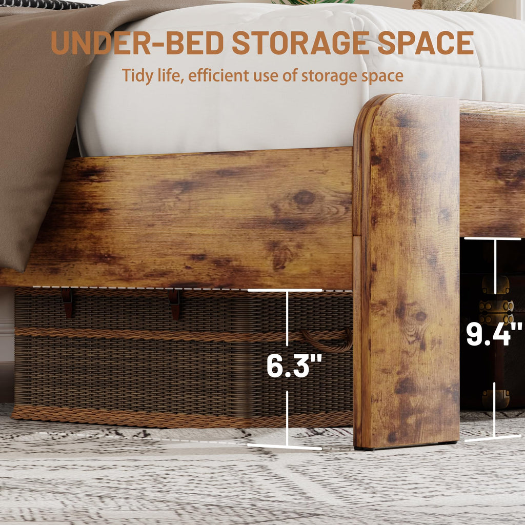 King Size Wooden Bed Frame with Storage Headboard S24291