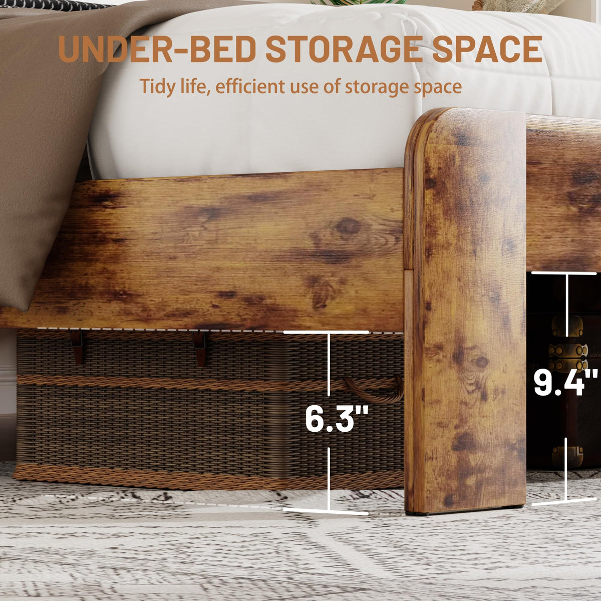 King Size Wooden Bed Frame with Storage Headboard S24291