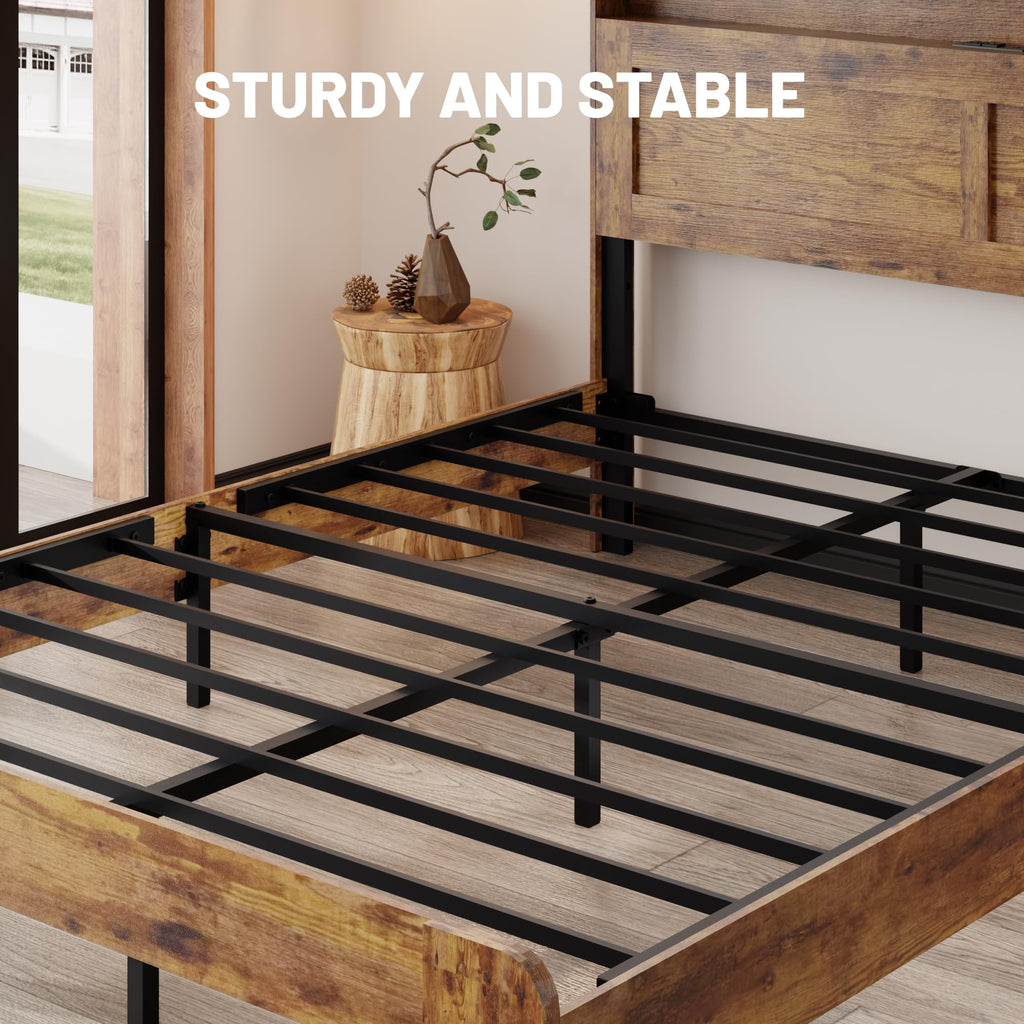King Size Wooden Bed Frame with Storage Headboard S24291