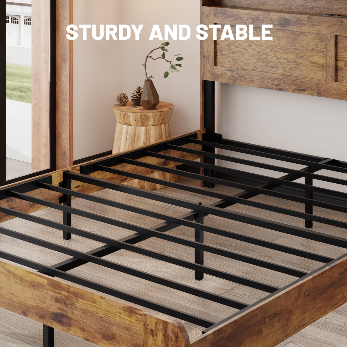 King Size Wooden Bed Frame with Storage Headboard S24291