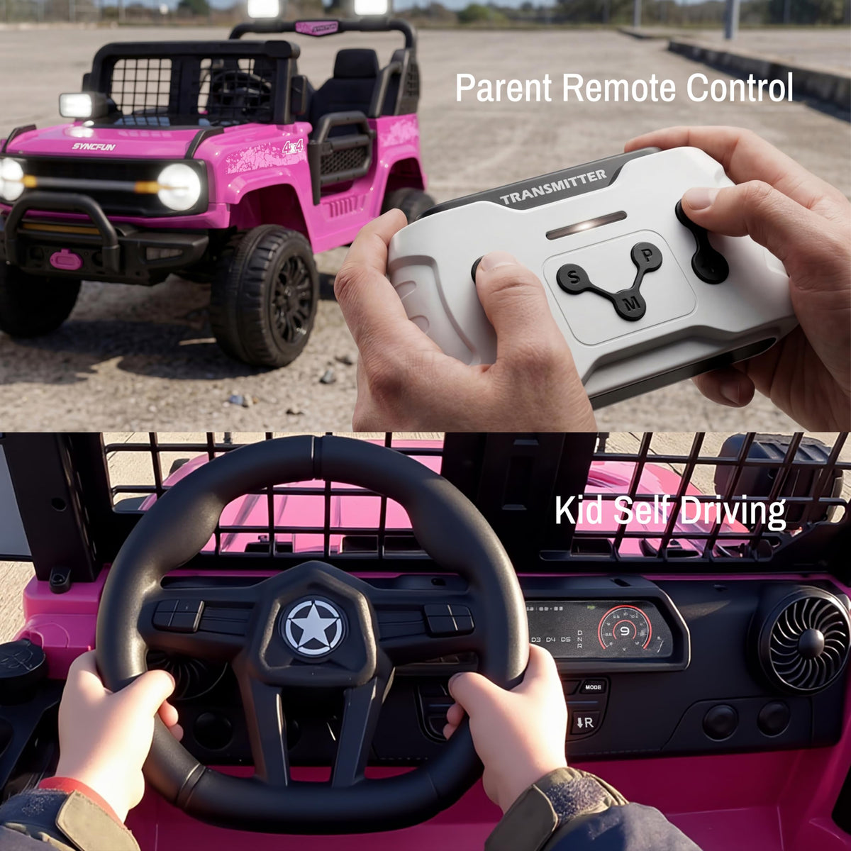 24V 2 Seater Ride On Car with Remote Control, 3 Speed Settings, All-Terrain Tires, LED Lights & Bluetooth Music, Up to 132 lbs, Pink N854508