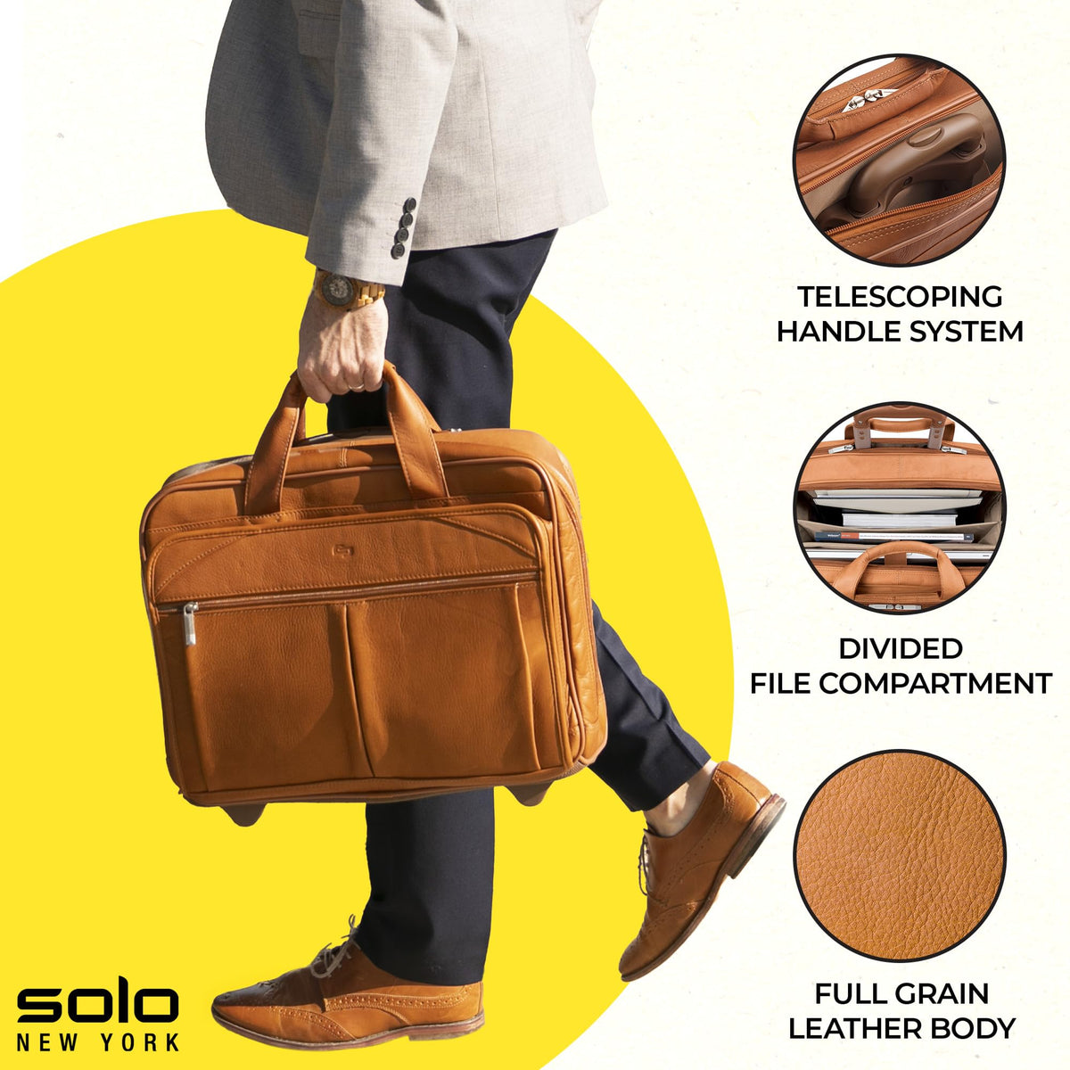 Tan Leather Rolling Case with Wheels W126510