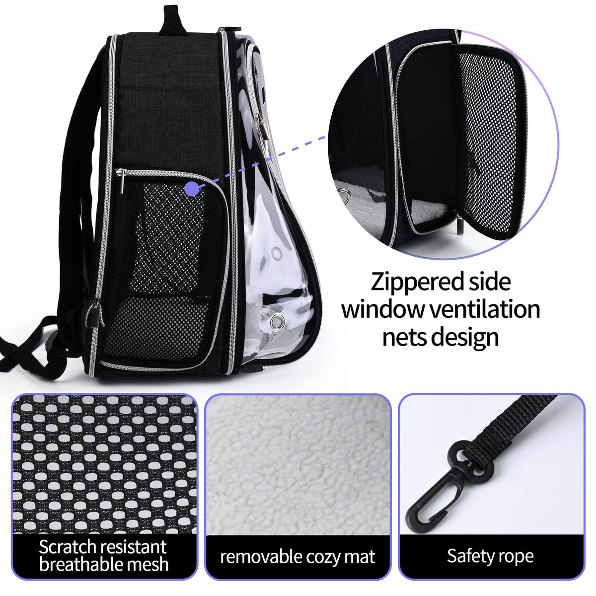 Cat Carrier Backpack Bubble 18 Lbs Black T1962