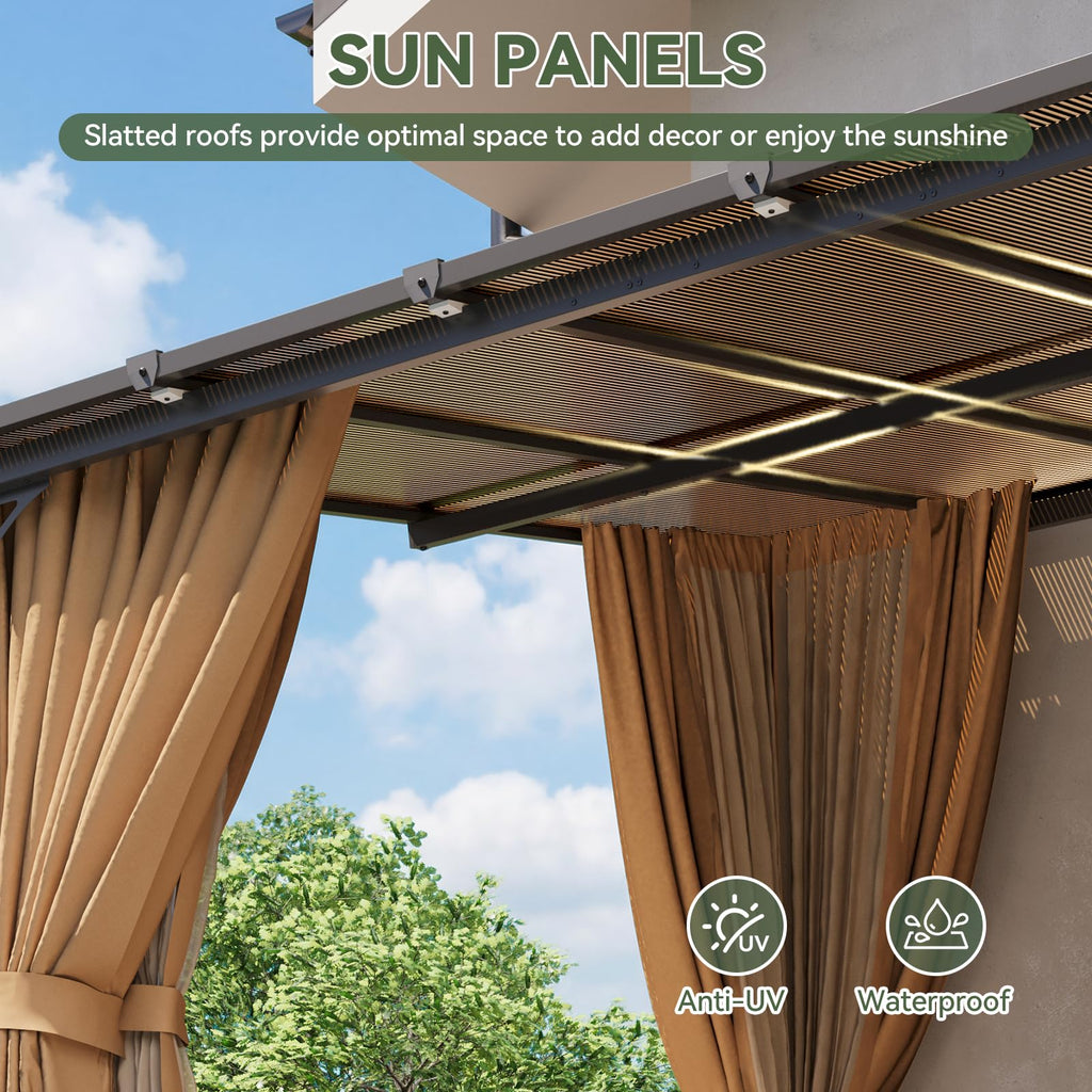 12'x10' Lean to Gazebo with Mosquito Net and Curtains, Brown H886682