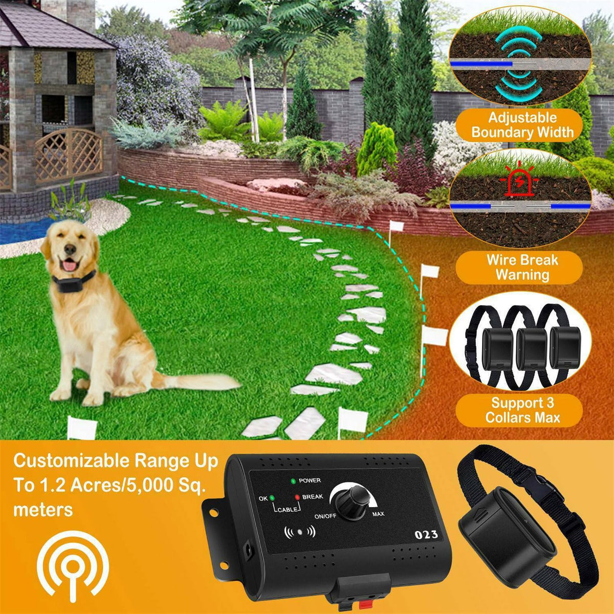 Wireless Dog Fence 1.2 Acre Waterproof Collar F965452