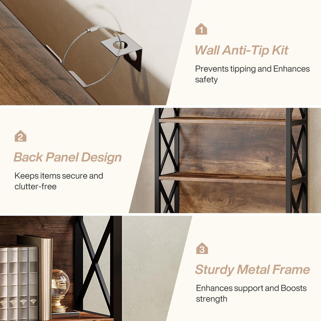 71-Inch 5-Tier Industrial Metal Bookcase I939