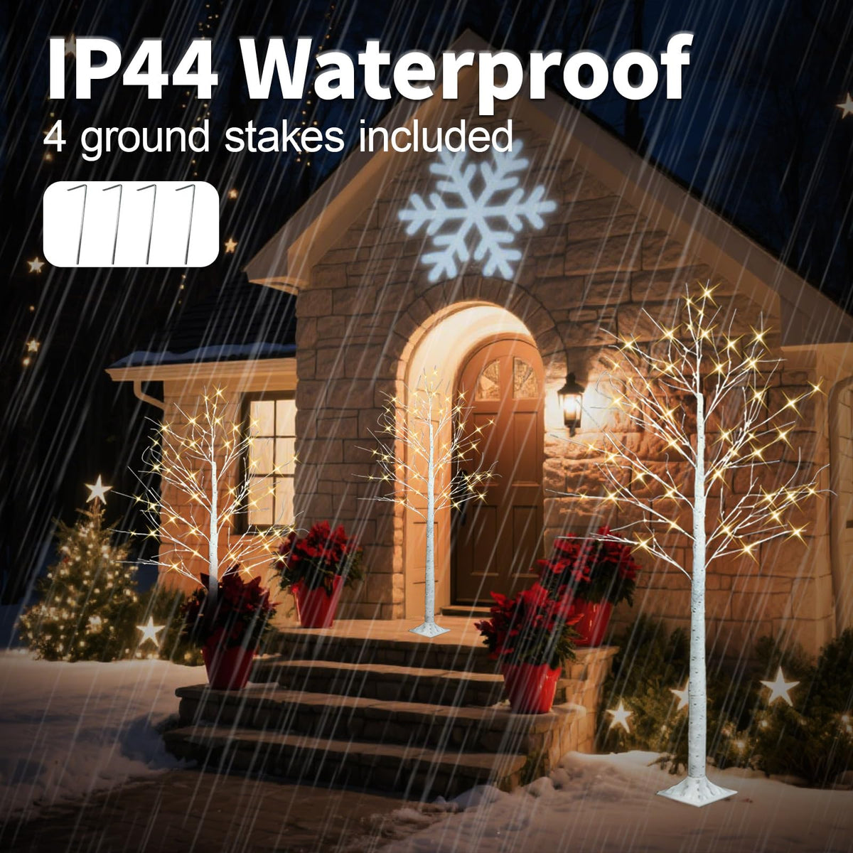 4FT 6FT 8FT Lighted Artificial Birch Tree Set of 3 W7423