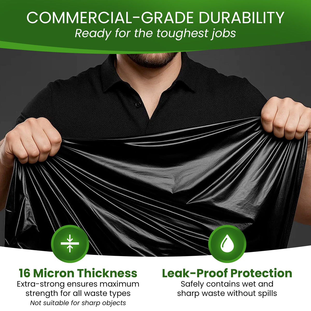 Black 40-45 Gallon Trash Bags, 200 Count K8394