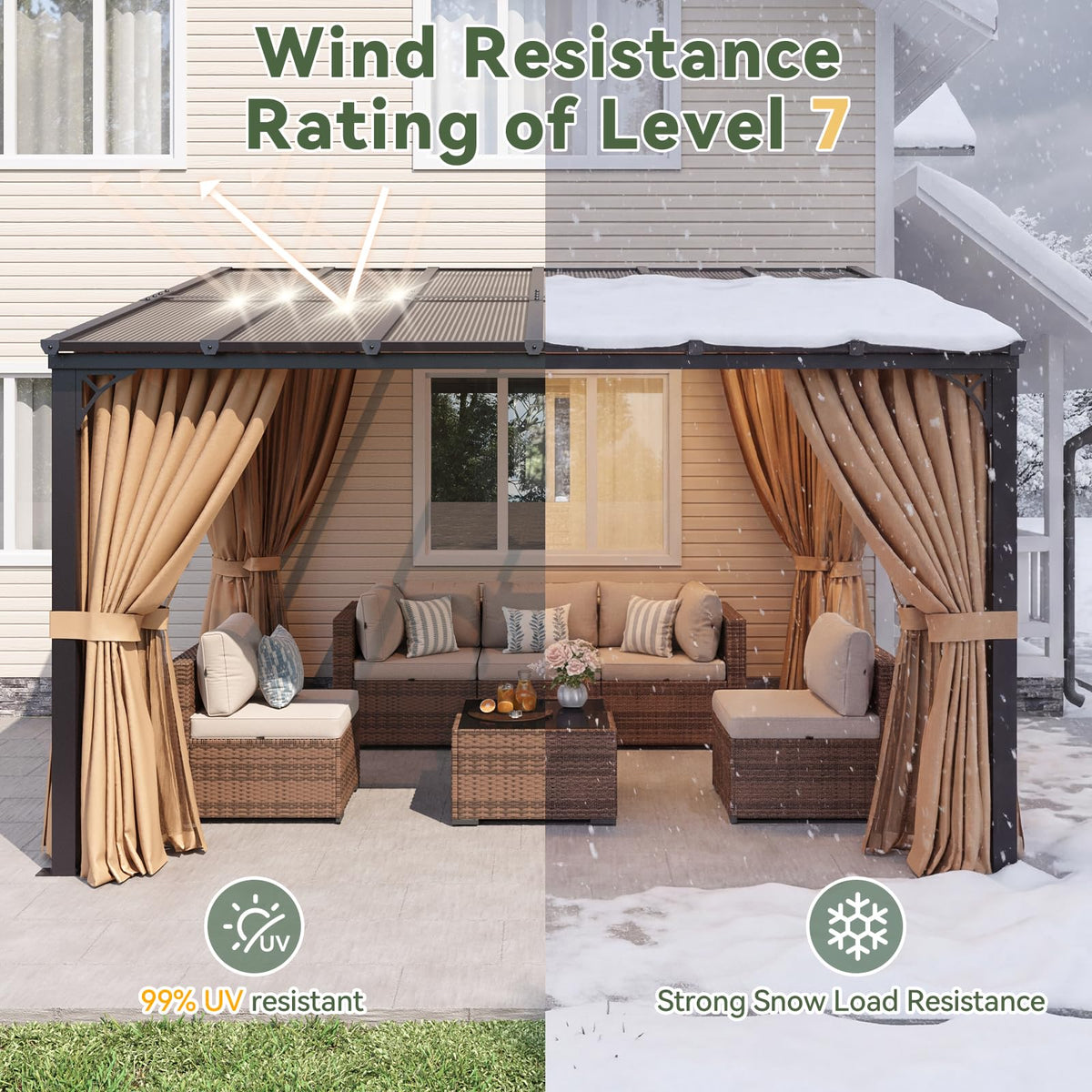 12'x10' Lean to Gazebo with Mosquito Net and Curtains, Brown H886682