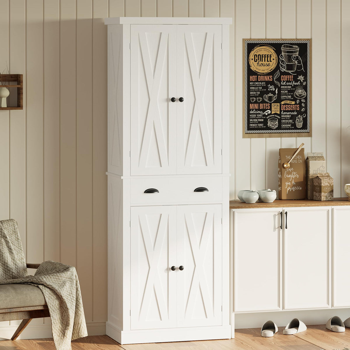 White Kitchen Pantry Storage Cabinet R655