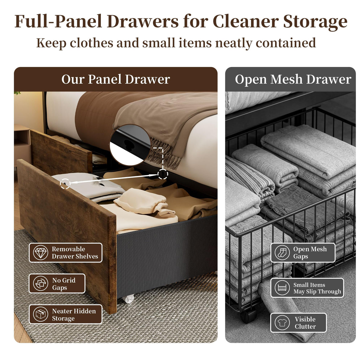Full Bed Frame with 4 Storage Drawers H5987