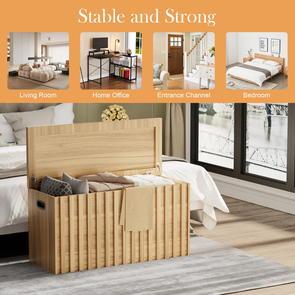Wood Storage Bench with 2 Safety Hinges E2056